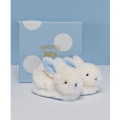 Chaussons avec hochet - lapin bonbon bleu -6 mois - Doudou Et Compagnie 2