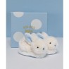 Coffret cadeau naissance chaussons lapin bleu avec hochet Blanc - 0/6 mois - Doudou Et Compagnie