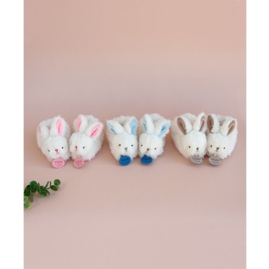 Chaussons avec hochet - lapin bonbon bleu -6 mois - Doudou Et Compagnie