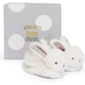 Coffret cadeau naissance chaussons lapin taupe avec hochet Blanc - 0/6 mois - Doudou Et Compagnie