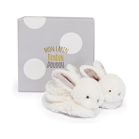 Chaussons Lapin Bonbon taupe 0-6 mois - Doudou Et Compagnie