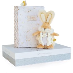 Lapin de sucre blanc - coffret protège carnet de santé + doudou - taille cm - Doudou Et Compagnie