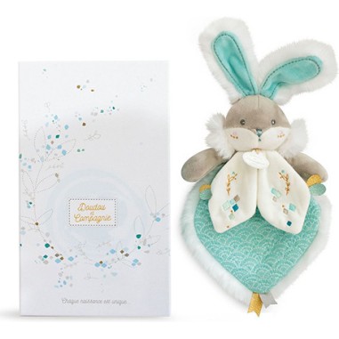Lapin de sucre amande-coffret protège carnet de santé + doudou - taille cm - Doudou Et Compagnie