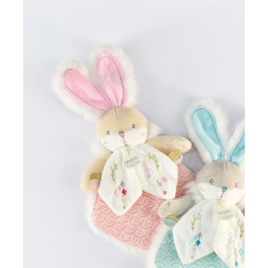 Lapin de sucre amande-coffret protège carnet de santé + doudou - taille cm - Doudou Et Compagnie