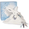 Coffret Doudou plat Lapin bleu Blanc - Happy Glossy - 25 cm - Doudou Et Compagnie