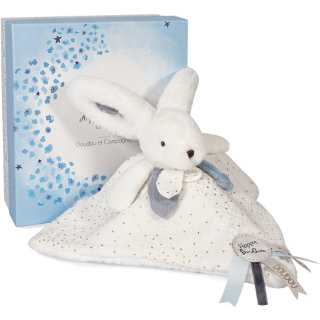 Doudou lapin Happy Glossy blanc - Happy doudou to you - Doudou Et Compagnie