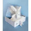 Coffret Doudou plat Lapin bleu Blanc - Happy Glossy - 25 cm - Doudou Et Compagnie