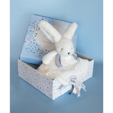 Doudou lapin Happy Glossy blanc - Happy doudou to you - Doudou Et Compagnie