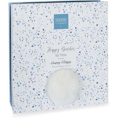 Doudou lapin Happy Glossy blanc - Happy doudou to you - Doudou Et Compagnie