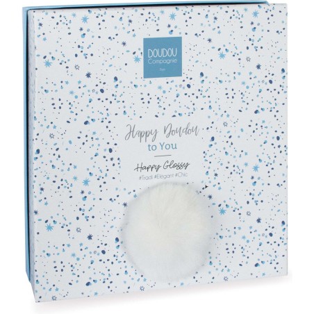 Doudou lapin Happy Glossy blanc - Happy doudou to you - Doudou Et Compagnie