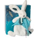 Coffret Doudou plat Lapin bleu Blanc - Happy Pop - 25 cm - Doudou Et Compagnie