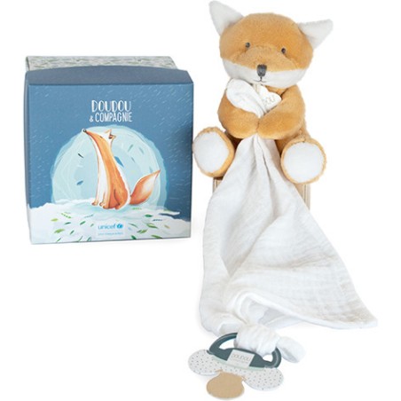 Doudou attache sucette peluche Renard Unicef - Doudou Et Compagnie