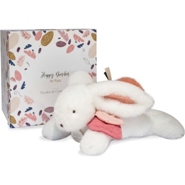 Doudou Blanc Coffret Pantin Lapin Vieux rose - Happy Boho - 25 cm - Doudou Et Compagnie