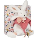 Coffret Doudou plat Lapin Vieux rose Blanc - Happy Boho - 25 cm - Doudou Et Compagnie