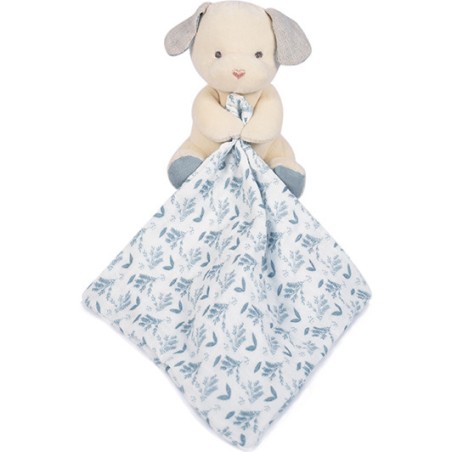 Doudou en coton Bio Chien avec mouchoir bleu - Doudou et Compagnie