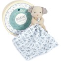 Doudou mouchoir chien bleu en coton Bio -15 cm - Doudou et Compagnie