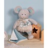 Doudou Souris en peluche grise avec mouchoir vert en coton Bio - 22 cm - Doudou et Compagnie