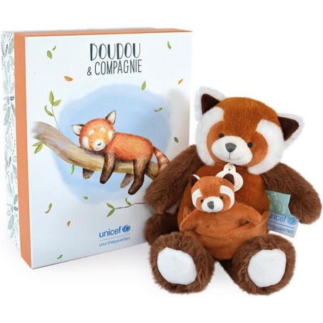 Unicef Peluche Panda roux avec bébé 25 cm - Doudou et Compagnie
