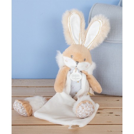Coffret peluche lapin de sucre - lapin mouchoir blanc - Doudou Et Compagnie