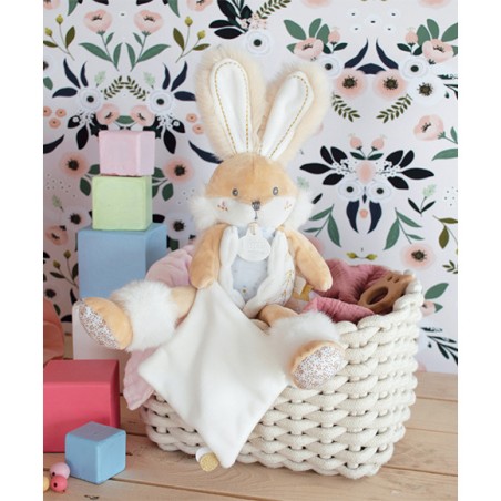 Coffret peluche lapin de sucre - lapin mouchoir blanc - Doudou Et Compagnie