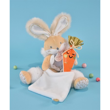 Coffret peluche lapin de sucre - lapin mouchoir blanc - Doudou Et Compagnie