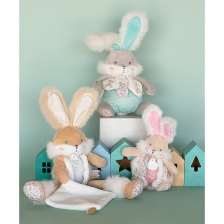 Coffret peluche lapin de sucre - lapin mouchoir blanc - Doudou Et Compagnie