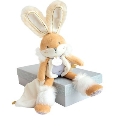 Coffret peluche lapin de sucre - lapin mouchoir blanc - Doudou Et Compagnie