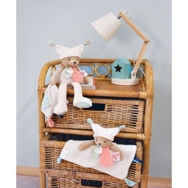 Doudou plat Ours 3 histoires Blanc - Doudou et Compagnie