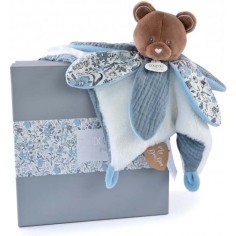Boh'Aime - Doudou Ours bleu avec pétales - Doudou et Compagnie