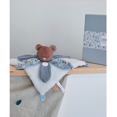 Doudou pétale ours marron et bleu - Boh'aime - Doudou et Compagnie