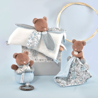 Doudou pétale ours marron et bleu - Boh'aime - Doudou et Compagnie