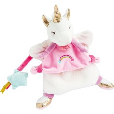 Marionnette à main Licorne rose Blanc - 25 cm - Doudou Et Compagnie