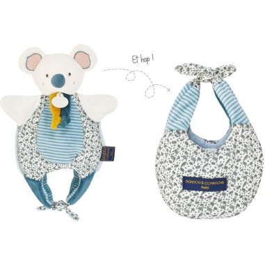 Doudou Koala marionnette Bleu - Petit sac - Amusette 3 En 1- 30 cm - Doudou et Compagnie