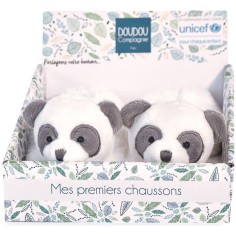 Unicef Chaussons bébé en peluche Panda 0-6 mois Blanc - Doudou et Compagnie