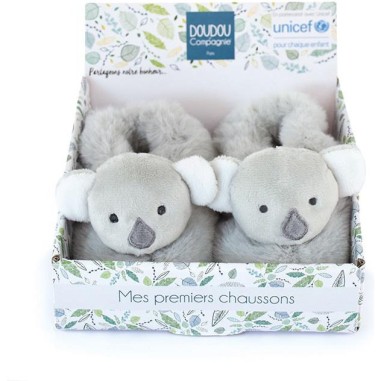 Chaussons bébé en peluche Koala Gris - Unicef -6 mois - Doudou et Compagnie