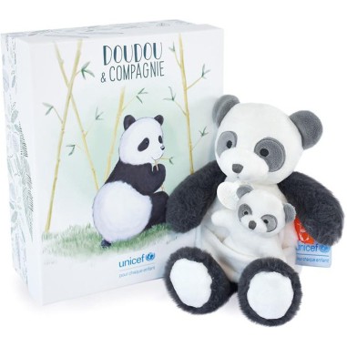 Doudou Blanc Peluche Panda avec bébé - 25 cm - Unicef - Doudou et Compagnie