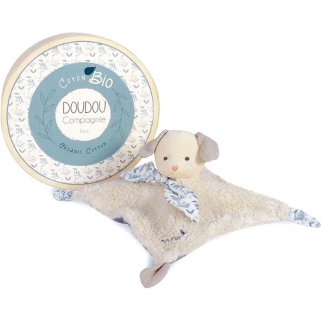 Doudou plat en coton Bio Chien bleu - Doudou et Compagnie