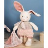 Doudou Lapin peluche écrue avec mouchoir rose en coton Bio - 22 cm - Doudou et Compagnie