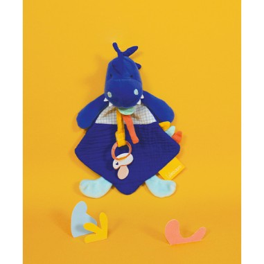 Sashou, Doudou attache-sucette bleu : Les Calinosaures - Doudou et Compagnie