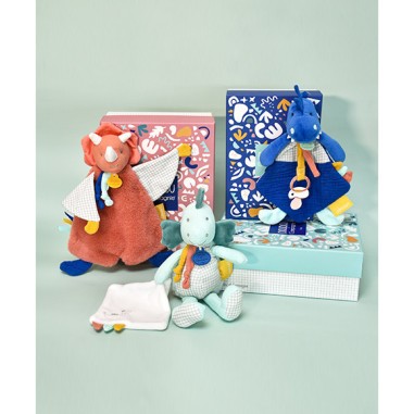 Sashou, Doudou attache-sucette bleu : Les Calinosaures - Doudou et Compagnie