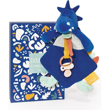 Sashou, Doudou attache-sucette bleu : Les Calinosaures - Doudou et Compagnie