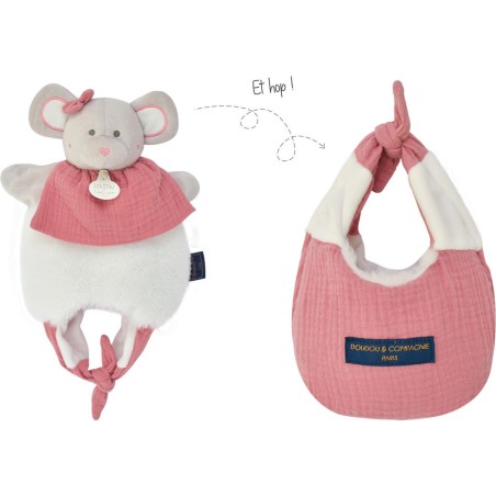 Doudou Souris marionnette - Petit sac - Amusette 3 En 1 - Doudou et Compagnie