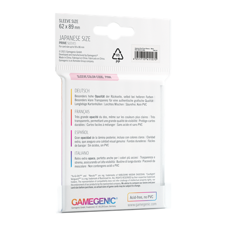 Protège cartes Prime Japan. Siz. Sleeves White 62x89 - Gamegenic