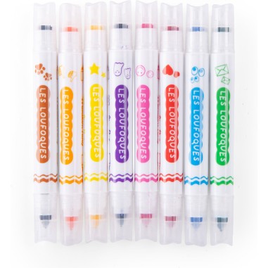Feutres avec tampons 8 pcs - Les Loufoques - Écriture & Dessin - Moulin Roty