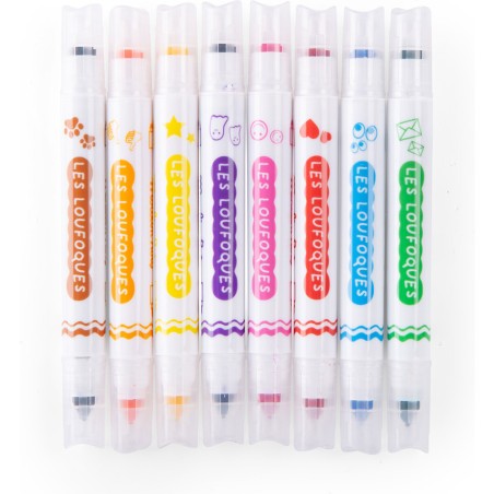 Feutres avec tampons 8 pcs - Les Loufoques - Écriture & Dessin - Moulin Roty