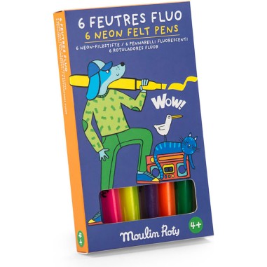 Feutres Fluos 6 pcs - Néon - Les Loufoques - Écriture & Dessin - Moulin Roty