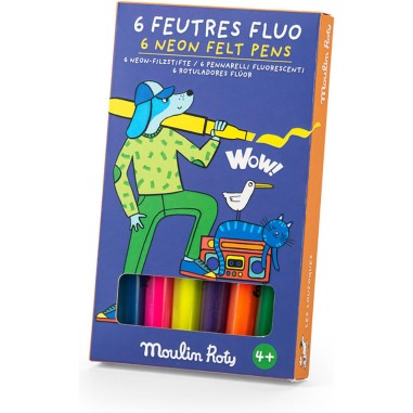 Feutres Fluos 6 pcs - Néon - Les Loufoques - Écriture & Dessin - Moulin Roty