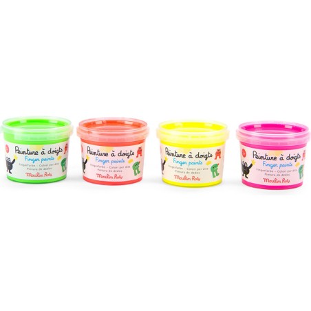 4 pots de peinture à doigts fluo Les Schmouks - Moulin Roty