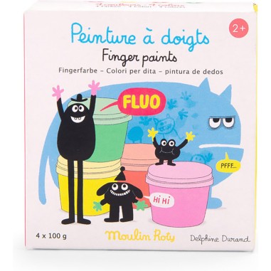 4 pots de peinture à doigts fluo Les Schmouks - Moulin Roty