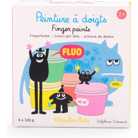 4 pots de peinture à doigts fluo Les Schmouks - Moulin Roty